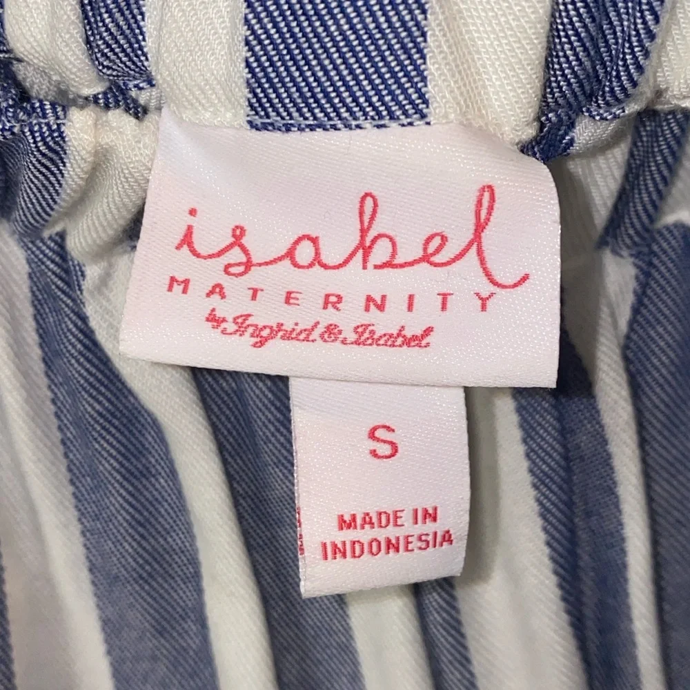 Isabel Maternity Blue/White Off-the-Shoulder Boho Maxi Dress, Size Small - Picture 5 of 6